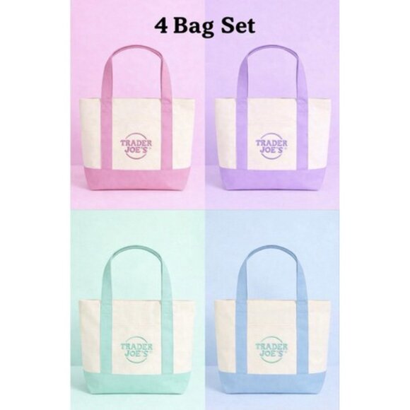 Trader Joe's Handbags - NEW 4X Trader Joe's Mini Pastel Canvas Tote Bag Spring Colors Set of 4 Bags HTF